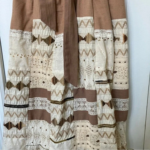 Vintage Shamash & Yofi Creations Tan Cotton Cream Neutral Patchwork Maxi Skirt - Picture 4 of 9